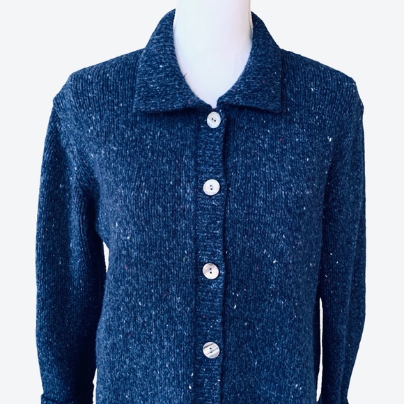 MERCER & MADISON LAMBSWOOL BLUE LONGLINE BUTTON DOWN CARDIGAN SWEATER - Picture 13 of 16